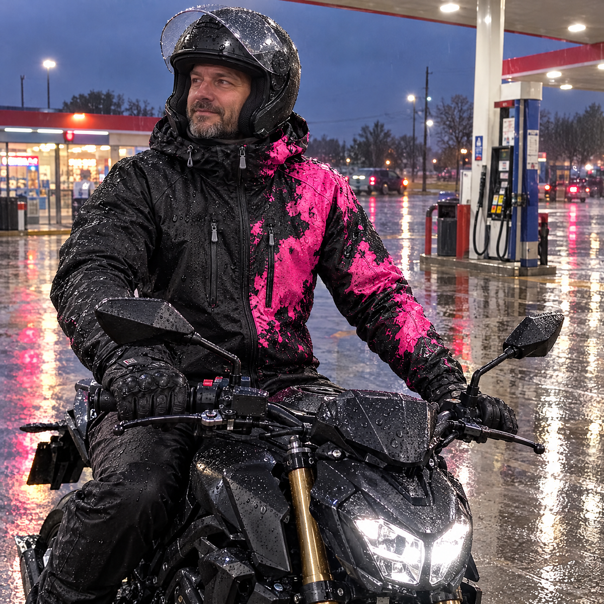 CHROMA RIDE Regenjacke im Regen