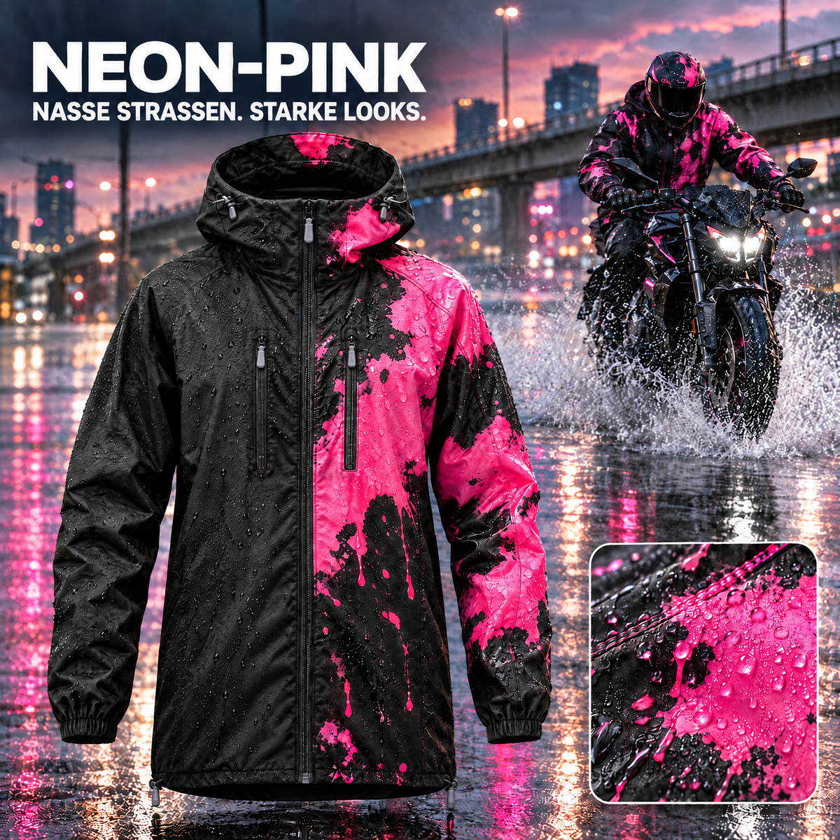 Neon-Pink – nass werden die Splashes sichtbar