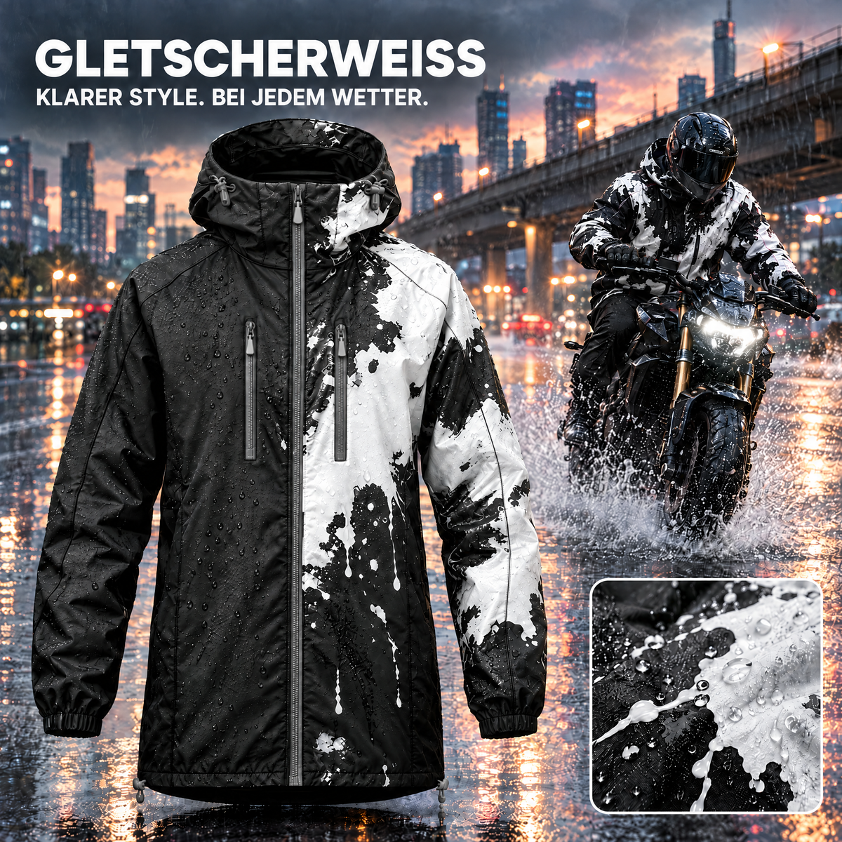 Gletscherweiß – nass werden die Splashes sichtbar
