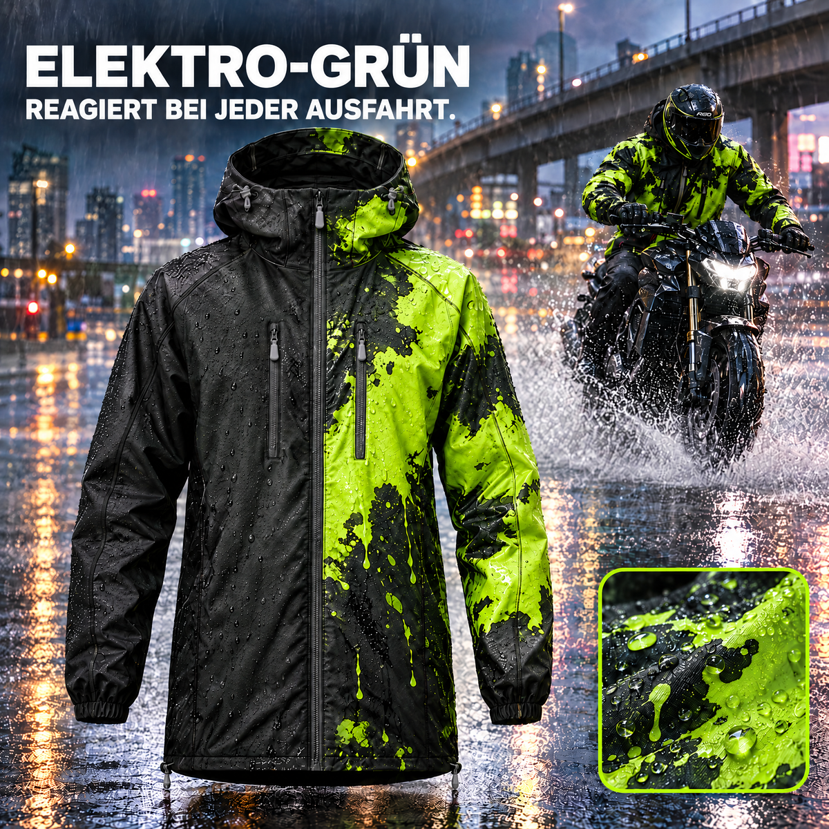 Elektro-Grün – nass werden die Splashes sichtbar